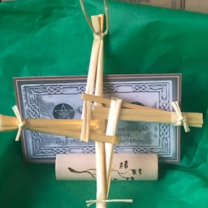 Brigid cross Imbolc goddess handcrafted gift Wicca wooden stand home blessing new home