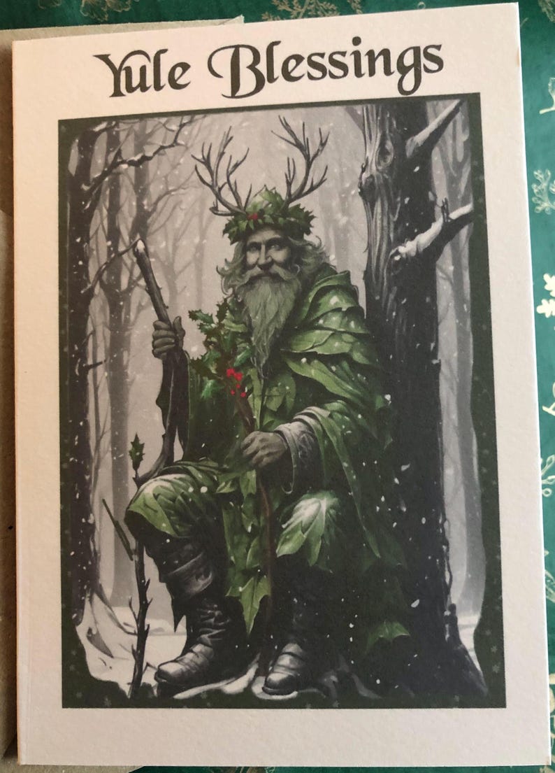 Yule Card Yuletide Greeting Cards Original Print Holly King Green Man ...