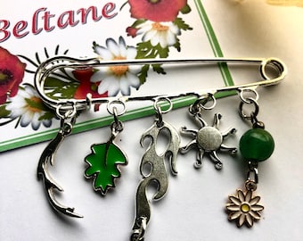 Beltane  brooch charms kilt pin crystal May Day Aventurine fire festival