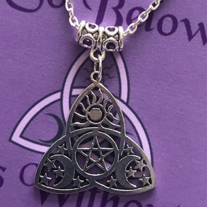 Witch necklace triple  moon sun elemental triquetra pentacle