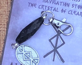 Norse protection Safe Travel Keyring Iolite crystal and Algiz Othala bind rune charm Card and Bag included