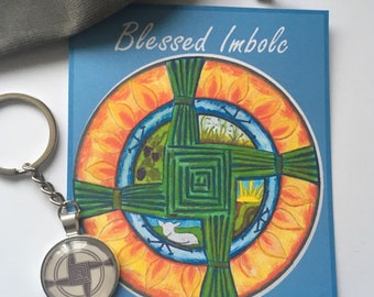 Imbolc Brigid kors nyckelring berlock set original konstverk kort