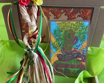 Tarjeta de arte original de muñeca de maíz del Día de Beltane (May Day) Altar de Beltane