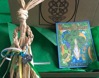 Ostara hare corn doll handcrafted adorned with Ostara ribbons and a nest egg charm original art card included