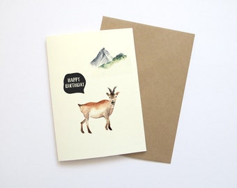 Greetings Card | Anniversary | Birthday | watercolour | Illustration | Mountain baby goat