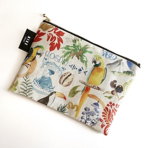 Handmade linen & Cotton Zipper Pouch | Zip Pouch | Make up bag | Parrot Print