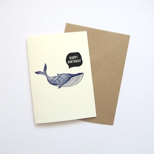 Biglietto di auguri / Anniversario / Compleanno / acquerello / Illustrazione / Balena