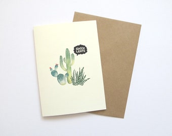 Tarjeta de felicitación / Aniversario / Cumpleaños / acuarela / Ilustración / Plantas suculentas, Cactus