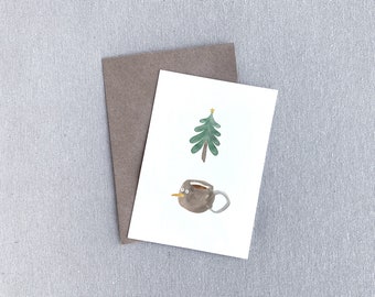 Tarjeta de felicitación / Aniversario / Árbol de Navidad / Temporada / Acuarela / Acuarela / Café Café Té Ilustración /