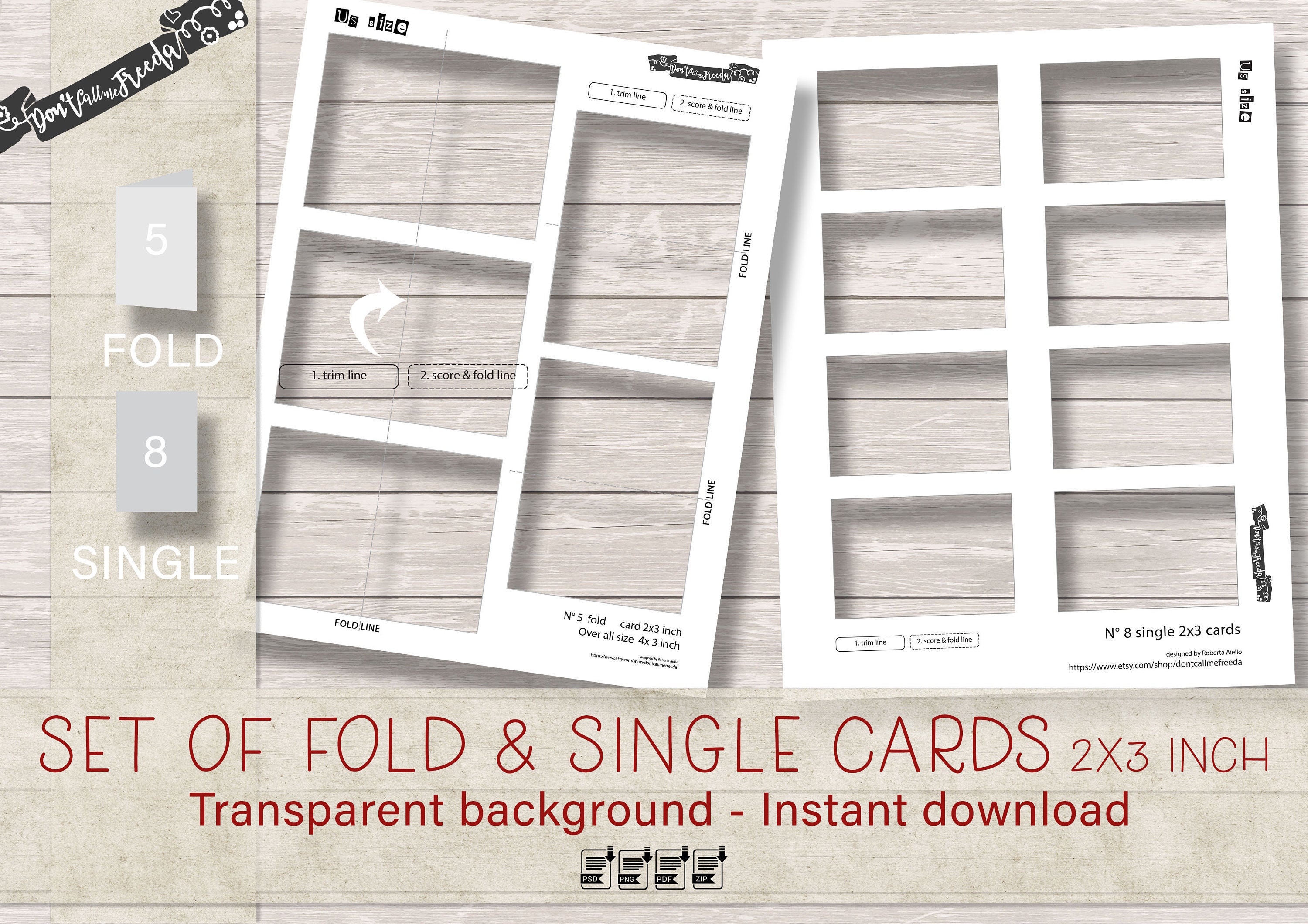 Set of single and fold 2x3 inch cards digital template 1 free | Etsy
