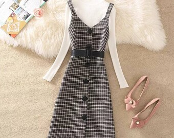 Cottagecore Dress Winter Sweater Plaid Wool Dressdark Etsy Australia