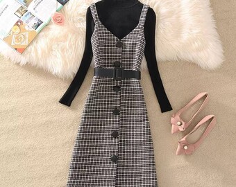 Cottagecore Dress Winter Sweater Plaid Wool Dressdark Etsy Canada