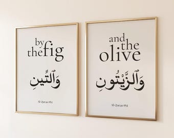 Fig And Olive Quran Verse Printable Set Islamic Wall Art Surah Tin Arabic Calligraphy Prints Muslim Home Decor Quran Quote Digital Download