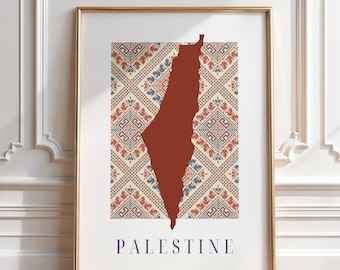 Palestyna Sztuka ścienna Cyfrowa mapa do druku z palestyńskim wzorem haftu Tatreez Nowoczesny wystrój islamski Palestyna Sztuka Muzułmański prezent - Cyfrowy
