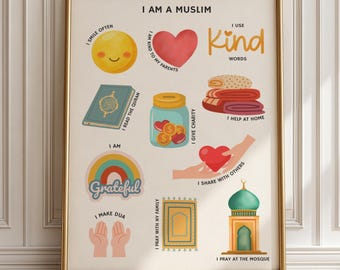 Muslim Kids Poster Muslim Children Room Decor Character Building Wall Art Printable Good Deeds Chart Learning Classroom Decor For Homeschool