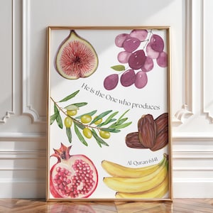 Quran Fruits Quran Verse Islamic Wall Art Botanical Fruits Printable Surah 61 Muslim Home Decor Art Fig Grape Date Banana Olive Pomegranate
