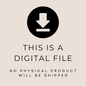 Może przedstawiać: Czarne koło z białą strzałką skierowaną w d&oacute;ł i białą linią pod spodem. Tekst "THIS IS A DIGITAL FILE" znajduje się pod kołem. Tekst "NO PHYSICAL PRODUCT WILL BE SHIPPED" znajduje się pod tekstem.