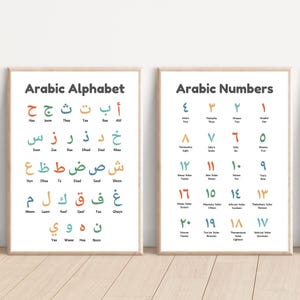 Cuadro imprimible con el alfabeto árabe y los números, carteles educativos para niños musulmanes, decoración para aulas de educación islámica en casa, letras árabes