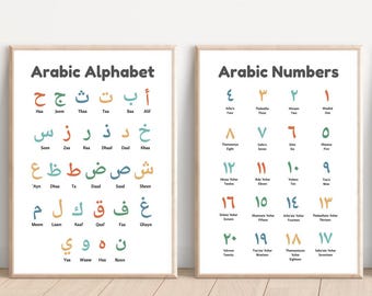 アラビア語のアルファベットと数字の表 印刷可能な教育用イスラム教徒の子供向け学習ポスター イスラムのホームスクール教室の装飾 アラビア文字