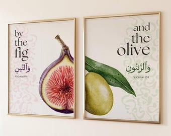 Fig and Olive Islamic Wall Art Set Arabic English Quran Verse Modern Islamic Home Decor Printable Quran Quote Fruit Art Muslim Gift -Digital