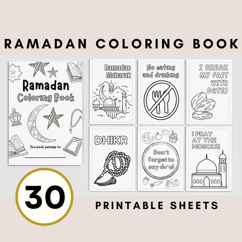 Ramadan Coloring Book for Kids 30 Printable Islamic Activity Pages Muslim Learning Fun Eid Crafts Ramadan Decorations - Digital Download image 1