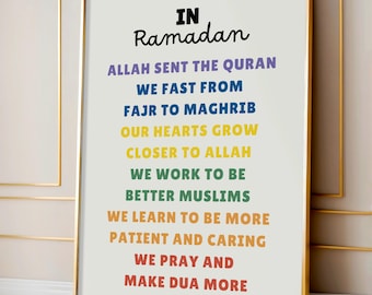 Kids Ramadan Educational Poster Islamic Wall Art Ramadan Muslim Home Decor Colorful Ramadan Gift for Muslim Kids Islamic Art Printable Sheet