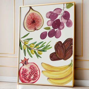 Islamic Fruits Wall Art Quran Inspired Botanical Print Fig Olive Dates Pomegranate Banana Grapes Digital Download Muslim Home Decor Minimal