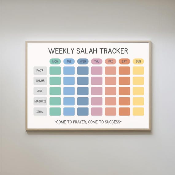 Weekly Salah Tracker Printable Islamic Prayer Planner Islamic Wall Art Muslim Kids Salah Chart Weekly Prayer Tracker Instant Download PDF