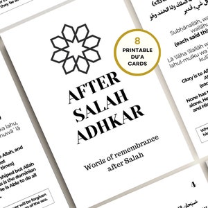 Cartes flash islamiques Dua pour After Salah Adhkar 8 Duas imprimables en translittération arabe et traduction anglaise Hisn al-Muslim PDF imprimable
