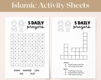 5 Salahs Islamic Activity Sheets For Kids Printable Ramadan Worksheet Bundle Muslim Homeschool Classroom Activities Word Search Crossword