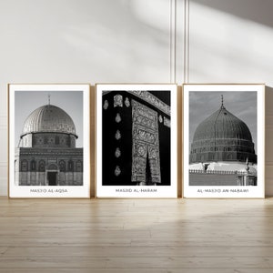 3 Holy Mosque Wall Art Bundle Set Masjid Al Haram Masjid An Nabawi Masjid Al Aqsa Gallery Wall Muslim Art Modern Islamic Home Decor Gift