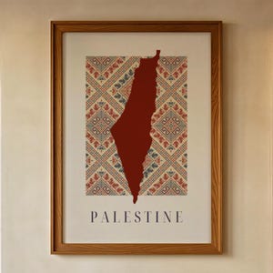 Palestine Wall Art Digital Printable Map with Palestinian Embroidery Pattern Tatreez Modern Islamic Decor Palestine Art Muslim Gift -Digital
