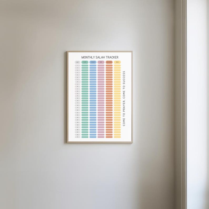 Monthly Salah Tracker Islamic Wall Art Prayer Tracker Printable Muslim ...