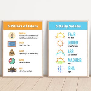 5 Daily Salahs and 5 Pillars of Islam Kids Digital Printable Set | Islamic Wall Art for Children | Muslim Learning Decor | Instant Download