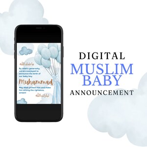 Digital Muslim Baby Announcement Custom Islamic Birth Announcement for Baby Boy Newborn Islamic Dua for Muslim Baby Islamic Muslim Parents