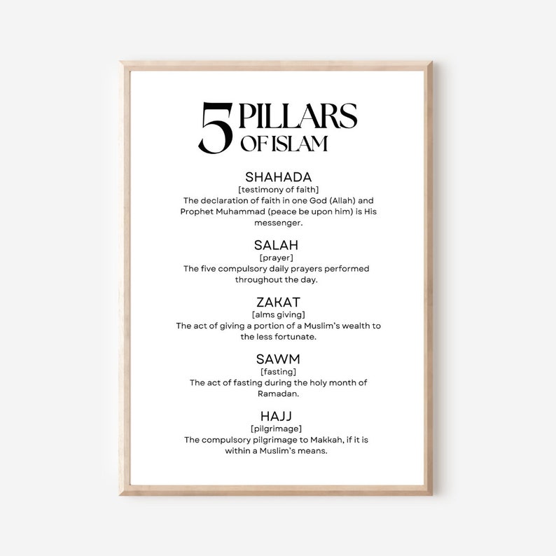 5 Pillars of Islam Wall Art Printable Minimalist Islamic Educational ...