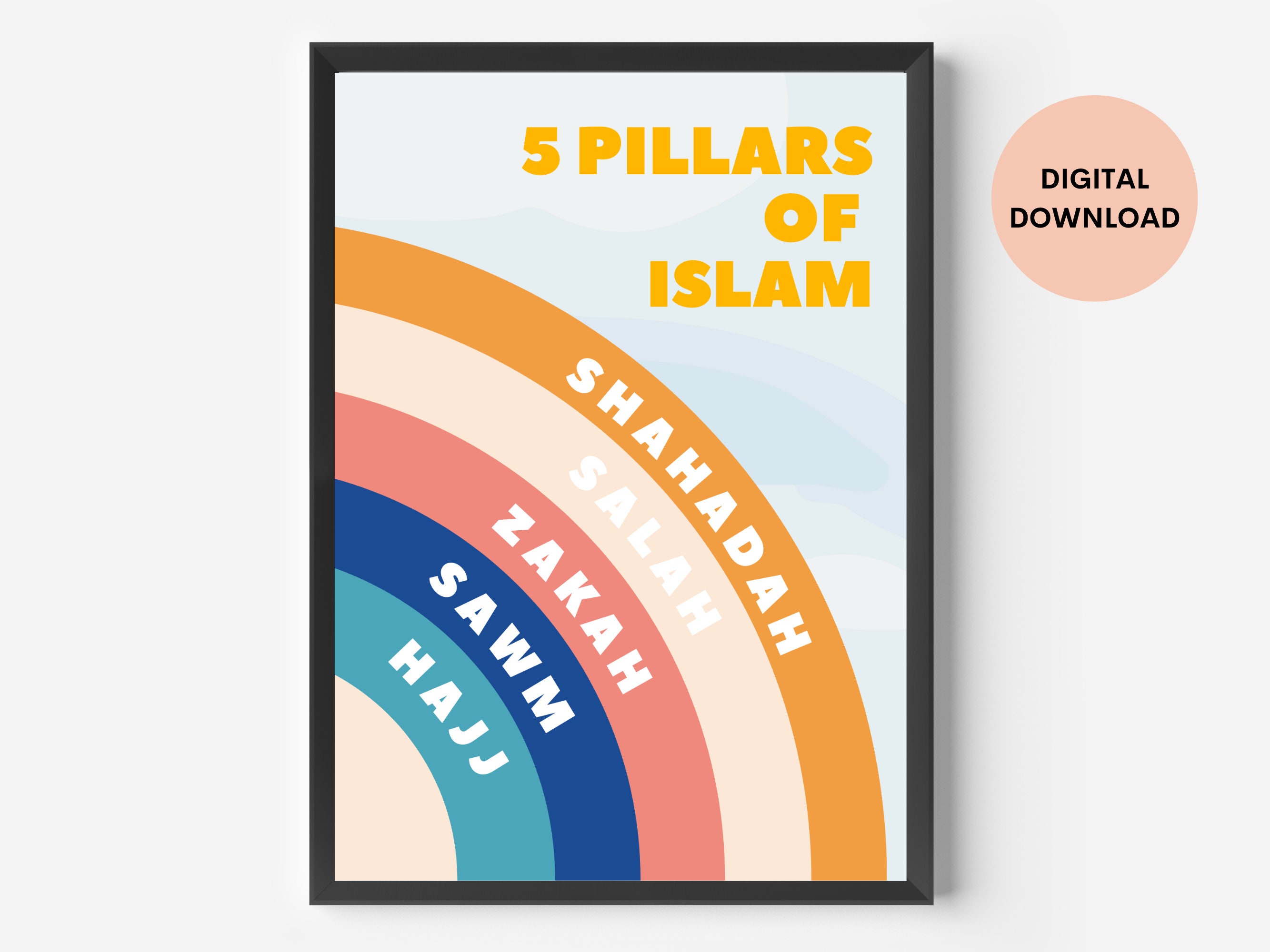 5 Pillars of Islam Wall Art DIGITAL FILE I Educational Poster Kids Room