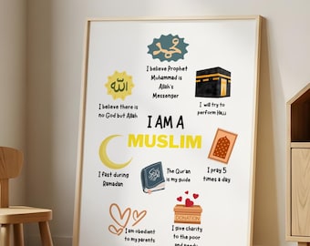 Ich bin ein Muslim Islamische Kinder Wand Kunst Druckbare Fünf Säulen Des Islam Muslimischen Glaubens Poster Für Homeschool Klassenzimmer Ramadan Dekor Kinderzimmer