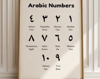 Arabic Numbers 1-10 In Black and White Digital Printable Educational Kids Wall Art Nursery Decor Classroom Poster Islamic Instant Download