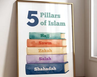Five Pillars Of Islam Printable Islamic Wall Art Muslim Kids Room Decor Islamic Classroom Poster Homeschool Educational Digital Download