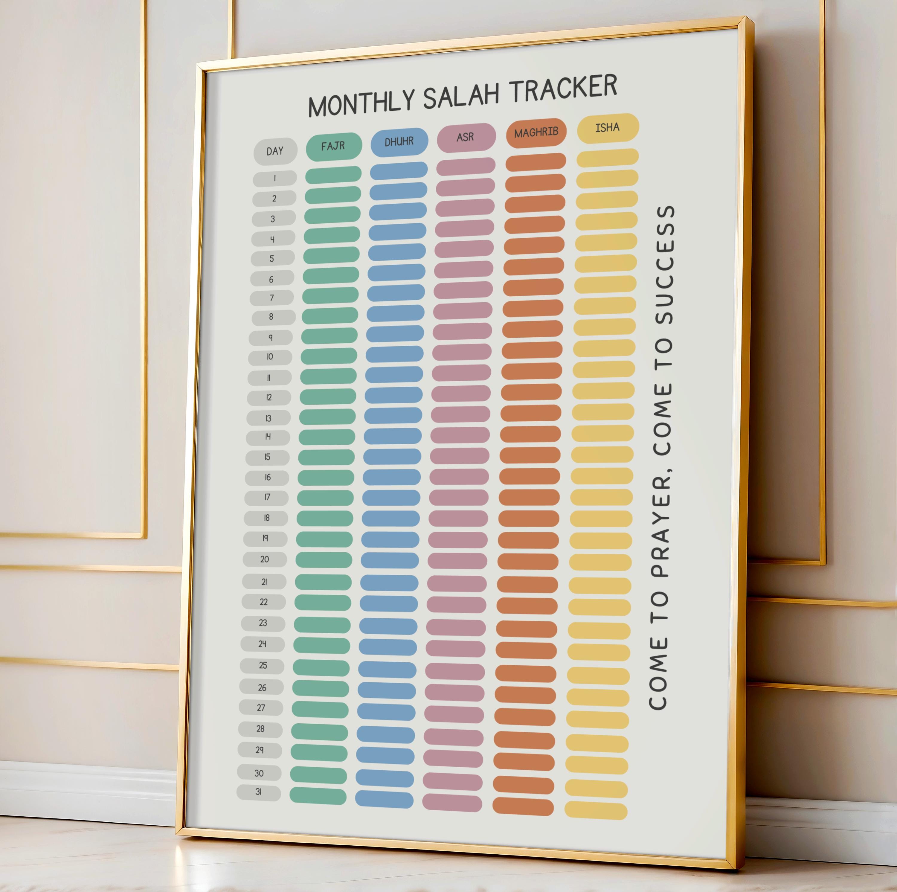 Monthly Salah Tracker Islamic Wall Art Prayer Tracker Printable Muslim ...