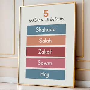 5 Pillars Of Islam Poster Islamic Studies Printable Muslim Kids Wall Art Shahada Salah Zakat Sawm Hajj Digital Download Homeschool Decor Art