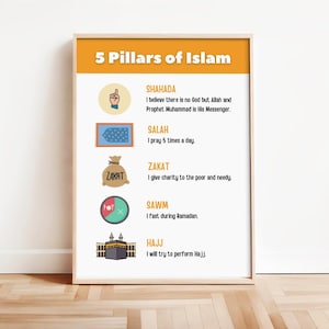 5 Pillars of Islam Kids Digital Printable | Fun & Educational Islamic Wall Art for Children | Muslim Learning Decor | Instant Download