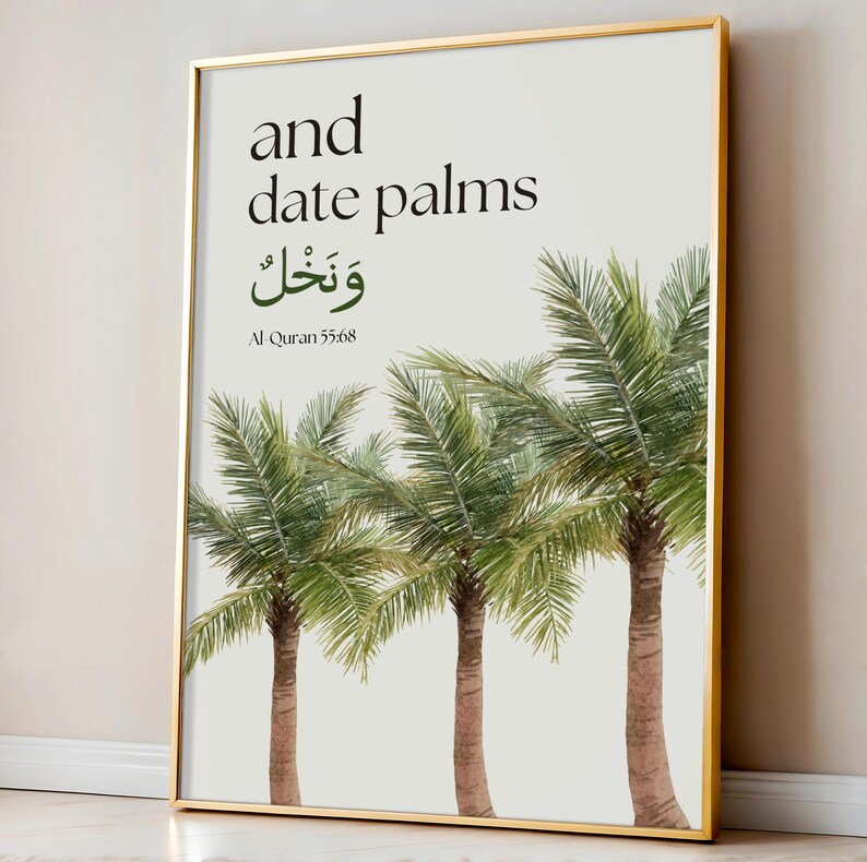 Islamic wall art set featuring Quran verse botanical prints of fig, olive, date palm, and pomegranate with Arabic calligraphy. Modern minimalist Muslim home décor printable bundle. Elegant Quran-inspired digital art perfect for living rooms, prayer spaces, or Islamic gifts. Arabic fruit illustration posters celebrating the beauty of Allah’s creation. Faith-based wall art set for modern Muslim households, Eid gifts, and spiritual interior design.