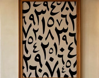 Bold Abstract Arabic Numbers Wall Art Modern Calligraphy Pattern Black Cream Muslim Home Decor Printable Art Contemporary Arabic Wall Decor