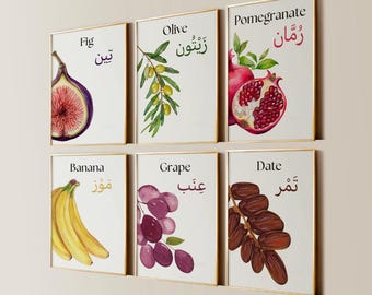 Quran Fruits Bundle Islamic Wall Art Set Fig Olive Pomegranate Banana Grape Date Arabic Art Prints Muslim Home Decor Botanical Set Ramadan