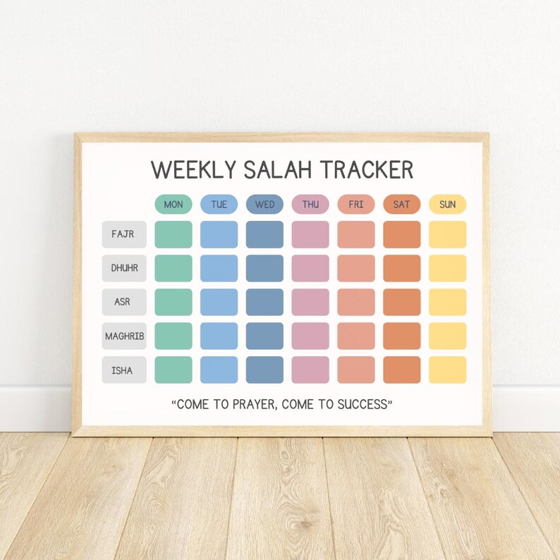 Weekly Salah Tracker Printable Islamic Prayer Planner Islamic Wall Art Muslim Kids Salah Chart Weekly Prayer Tracker Instant Download kids ramadan printable muslim homeschool islamic education muslim parents islamic school salat 5 pillars how to pray
