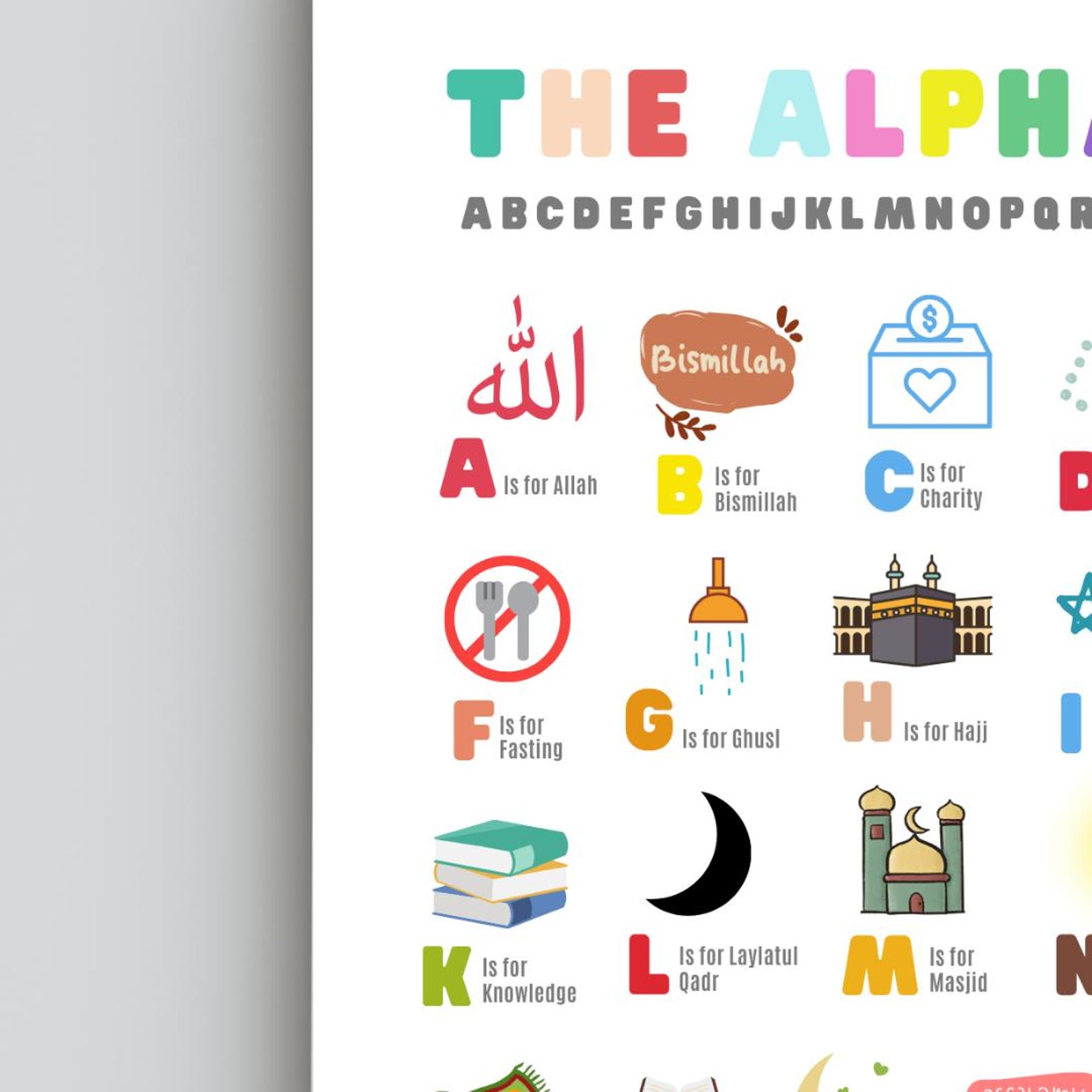 Kids Islamic Alphabet Poster Printable Islamic Wall Art Muslim Nursery ...