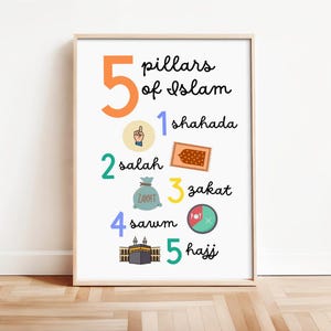 5 Pillars of Islam Educational Poster for Kids | Muslim Digital Printable Decor | Islamic Learning Wall Art for Children | Instant Download