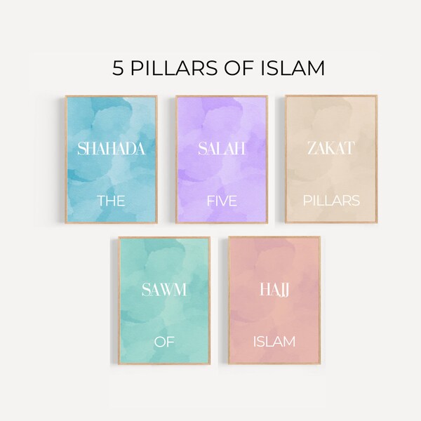 5 Pillars of Islam Print Set - Islamic Wall Art, Islamic Printable, Minimalist Muslim Poster, Pastel Digital Prints, Modern Home Decor, PDF